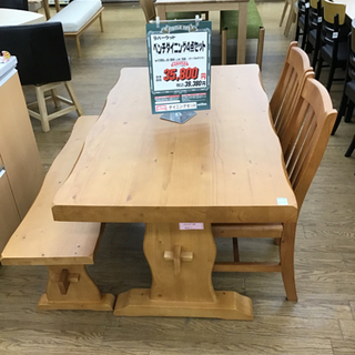 KI-77【ご来店頂ける方限定】ラバーウッド　ベンチダイニング4点セット