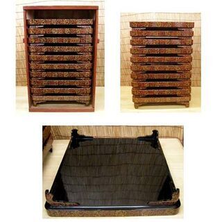 使用感少なめ★津軽塗 お膳 10客セット 収納木箱付き 約39cm　レトロ アンティーク 伝統工芸 伝統漆器 ☆ PayPay(ペイペイ)決済可能 ☆ 札幌市 豊平区 平岸