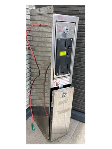 新品注文可能  パチスロ アミューズ用 中古 ステンレス製 コインボックス 鍵付 コインセレクター付  スロット 横付け