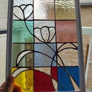 ステンドグラスパネル　花のモチーフNo３