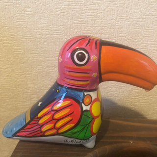 【ネット決済】メキシコ　カラフルな鳥の陶器　