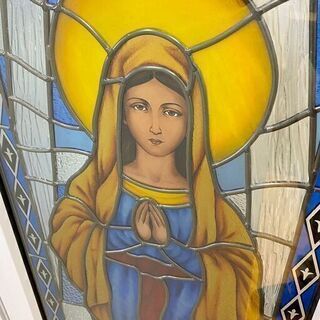 ステンドグラス キリスト マリア サッシ 2枚セット 150㎝×49.5㎝ アンティーク 教会　/SL1