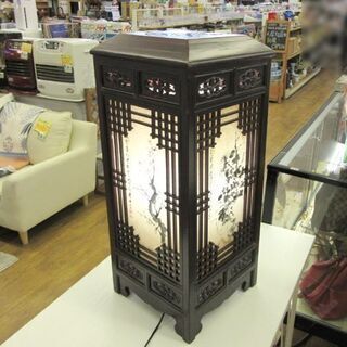 レトロ 水墨画 ガラス行燈 あんどん 行灯 照明器具 木製枠 置行灯 店舗 