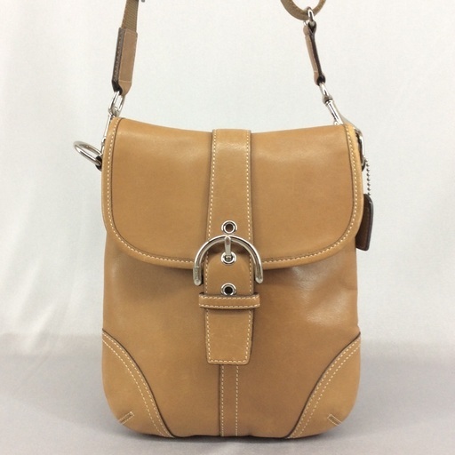 COACH オールドコーチ キャメルブラウン レザー×シグネチャー ななめがけショルダーバッグ