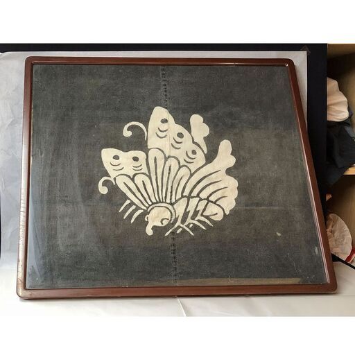 e876 古布 額装 染物 布絵 古道具 藍染