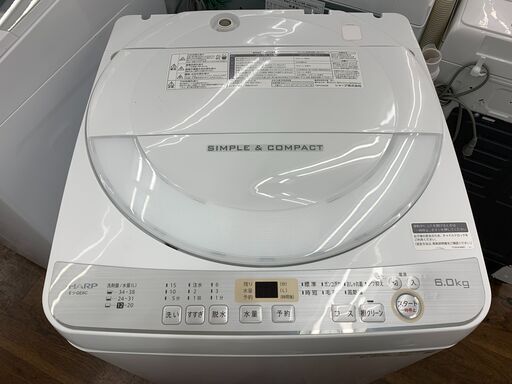 SHARP 6.0kg洗濯機　ES-GE6C-W