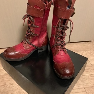 yosuke】レースアップミドルブーツ/レッド