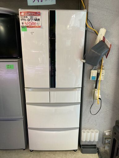 ☆中古 激安！！￥58,800！！HITACHI　日立　475㍑6ドア冷蔵庫　製氷機付き　2015年製　幅69cmｘ奥行64cmｘ高さ182cm　R-FR48M5(W)型　【BBI100】