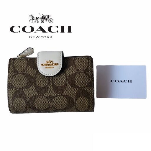 【新品】COACH コーチ 折り財布 カーキ チョーク