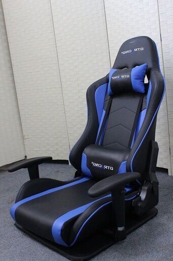GTRACINGゲーミングチェア 座椅子 180度リクライニング 可動肘 ヘッドレスト クッション ブルー  椅子 中古家具 店頭引取歓迎 R4116)