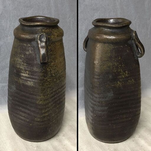 e915 二代 森陶岳 備前焼 花入 折れ松葉印 陶岳 識箱