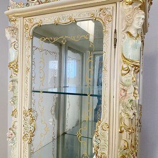 12*2 キャビネット 飾り棚 高級家具 ロココ調 アンティーク ヨーロピアン家具 姫家具 難あり