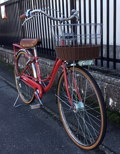 ＜動作＞シティサイクル自転車・26インチ自転車・LEDライト・レッド 内装3段変速・整備・お手入れ済・不要自転車無料引取りしてます