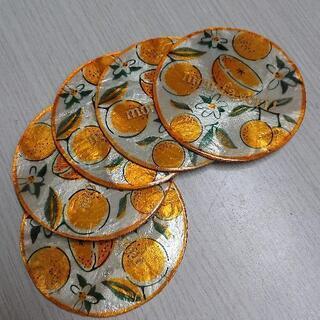 ☆ 新品 オレンジの果実とお花の柄 コースター 5枚セット