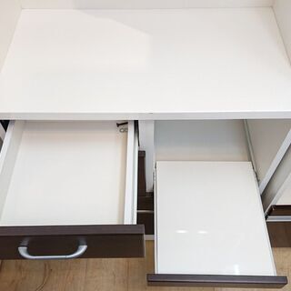 キッチンボード ツートンカラー ホワイト×ブラウン木目調 地震ロック扉付き レンジボード 食器棚■横幅80cm×奥行42cm×高さ191㎝■近隣配送無料 買取帝国 朝霞店 キッチンボード ツートンカラー ホワイト×ブラウン木目調 地震ロック扉