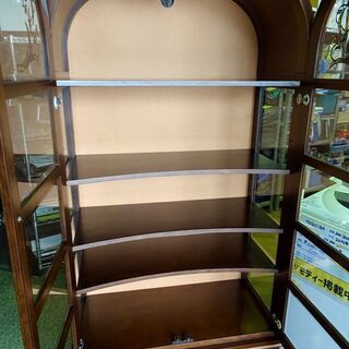 飛騨産業 キツツキマーク キュリオケース ★★ 飾り棚 キャビネット レトロ アンティーク ガラス扉 3面ガラス