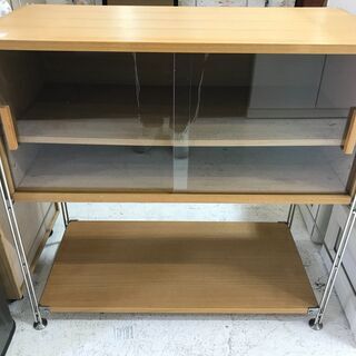 無印良品 ガラス扉付シェルフ ナチュラル【トレファク南柏店】