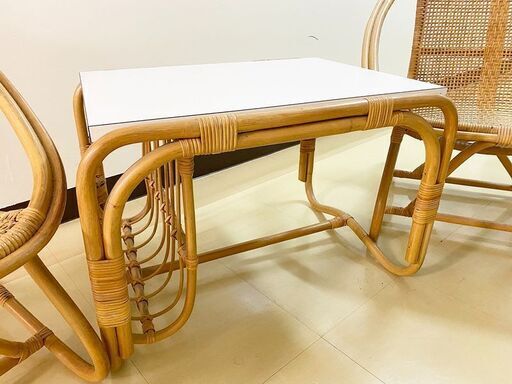 札幌 ラタン テーブル & チェア セット 籐家具 レトロ アンティーク