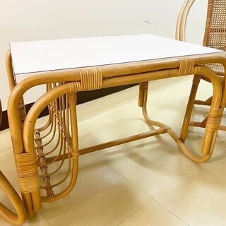 椅子 札幌 ラタン テーブル & チェア セット 籐家具 中古 レトロ 
