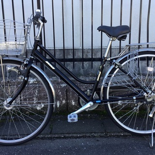 引き取り限定】自転車 中古車 変速 シティサイクル 青 茶色