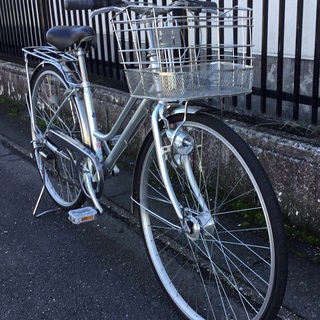 ＜美品車＞シティサイクル・27インチ自転車・外装6段変速 一文字ハンドル・LEDライト・シルバー・整備・お手入れ済・不要自転車無料引取りしてます