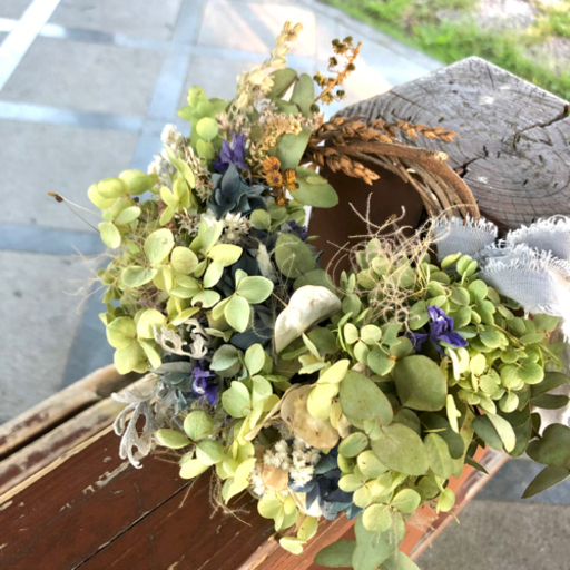 受注制作アナベル紫陽花リース