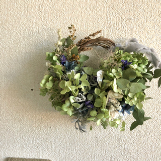 受注制作アナベルと木の実のナチュラルリース
