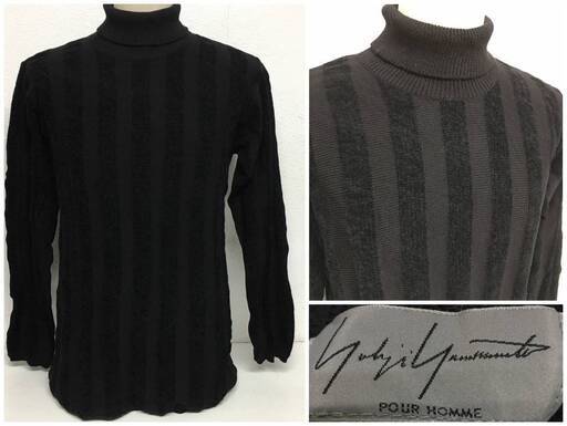 ⭕⭕⭕NY1/80 94AW 名作 マリオネット期 Yohji Yamamoto POUR HOMME ストライプ ハイネック ニット セーター ヨウジヤマモト プールオム M サイズ⭕⭕⭕