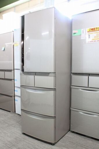 日立 5ドア冷凍冷蔵庫 ビッグ\u0026スリム 幅60 415L 自動製氷 R-K42F(T)ソフトブラウン 2015年製 HITACHI 冷蔵庫 中古家電 店頭引取歓迎 R4128)