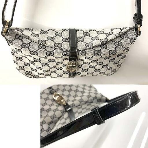 本物 グッチ ショルダーバッグ GGキャンバス×パテント ジャッキー