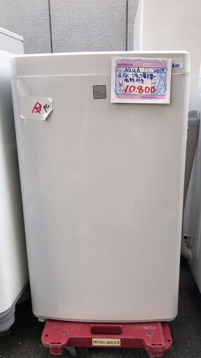 ☆中古 激安！！￥10,800ー＞9000円値下げ！！AQUA　4.5kg洗濯機　2017年製　風乾燥機付き　AQW-S4E4型　幅53cmｘ奥行50cmｘ高さ89cm　【BBI133】