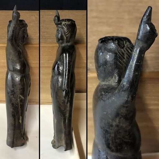 e967 銅製 誕生仏 仏像 立像 銅器 合わせ箱 仏教美術 古美術 骨董品