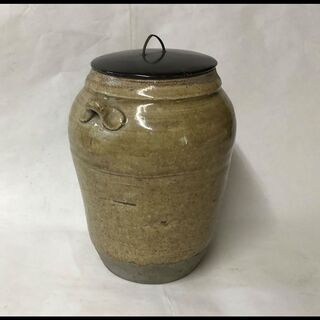 e968 越前焼 小壺 漆蓋 水指 古美術 骨董品 茶道具