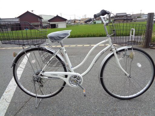 AGENDA 軽快車 27インチ 6速 カゴ付き 白 (118)