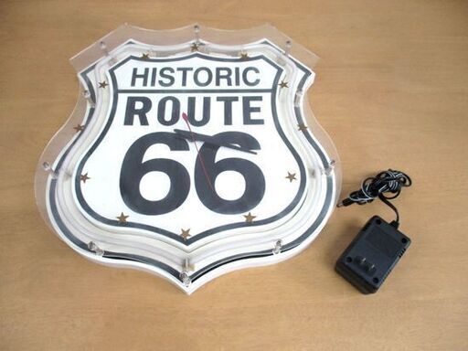 ネオンクロック 掛け時計 ルート66 ネオン管 レトロ 什器 インテリア ROUTE66 アメリカン 雑貨 ガレージ 照明 バー 札幌市 中央区