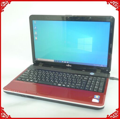 赤色 ノートパソコン 中古美品 Windows10 15型ワイド 富士通 AH42/G Pentium 4GB 500GB DVDRW 無線LAN webカメラ Office 即使用可