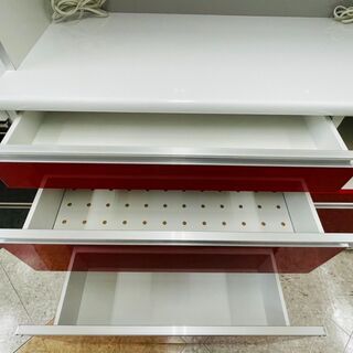 ⭐おしゃれな赤！！ 2面レンジボード ★定価￥108,000 ★ ソフトクローザー スチームオーブン対応⭐