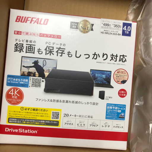BUFFALO 外付けHDD 4TB USB3.1/USB3.0用　HD-NRLD4.0U3-BA
