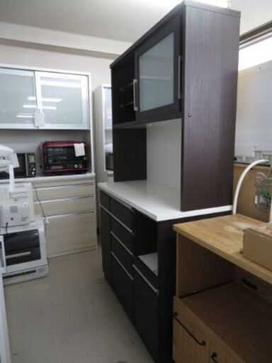 取引場所　南観音　K　2109-371　キッチンボード　食器棚　120KB-DBR　ブラウン　ホワイト