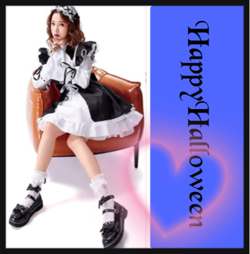 ご購入者様決定꒰未使用꒱メイドコスチューム白黒フリルリボン 夢可愛い ハロウィン 大きめサイズ