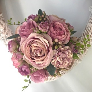 アンティークピンクローズブーケ＆ブートニア　ブーケスタンドお付けします！