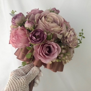 アンティークピンクローズブーケ＆ブートニア　ブーケスタンドお付けします！