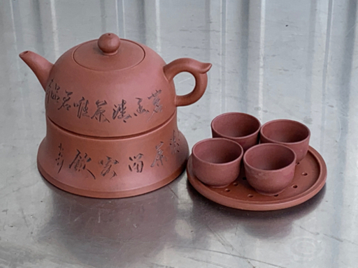 格安で！宜興紫砂 茶器セット◇朱泥◇茶壷・急須、茶盤、茶杯×4個◇ 紫砂