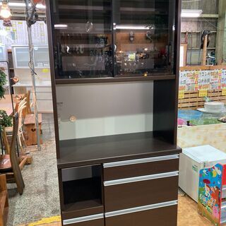 愛品館市原店】松田家具 スライド扉キッチンボード 【管理IKB006635 