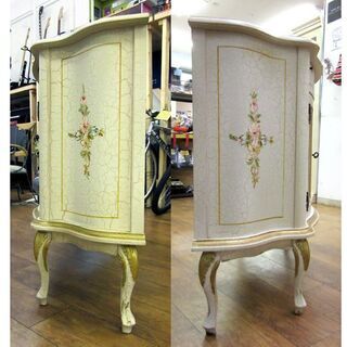 西洋風 アンティーク調 サイドボード 幅：約112.5cm コンソール 花柄 