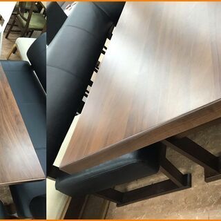 【引取限定】4人掛け　木目調ダイニングセット　レザーベンチ椅子　【小倉南区葛原東】