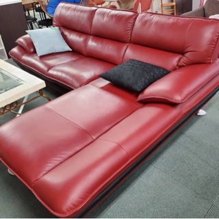 美品] ニトリ 本革 カウチソファ ロゾ4 RED LC 左カウチ 追加ソファ付き