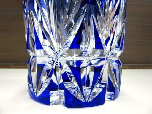保管・未使用品 HOYA クリスタル 切子ロックグラス 青 切り子 1客 