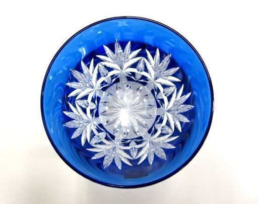 保管・未使用品 HOYA クリスタル 切子ロックグラス 青 切り子 1客