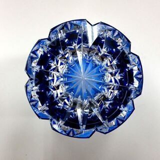 保管・未使用品 HOYA クリスタル 切子ロックグラス 青 切り子 1客
